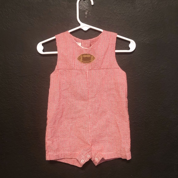 Vintage Football Embroidered Red Gingham Romper - Picture 1 of 4